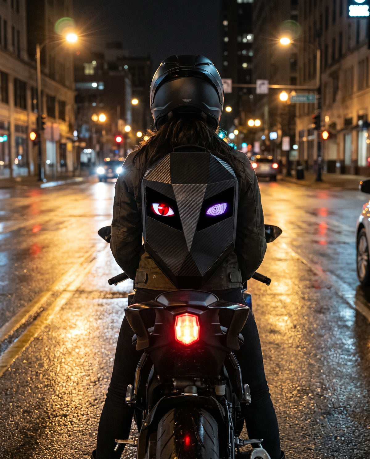 Worn by a rider at night