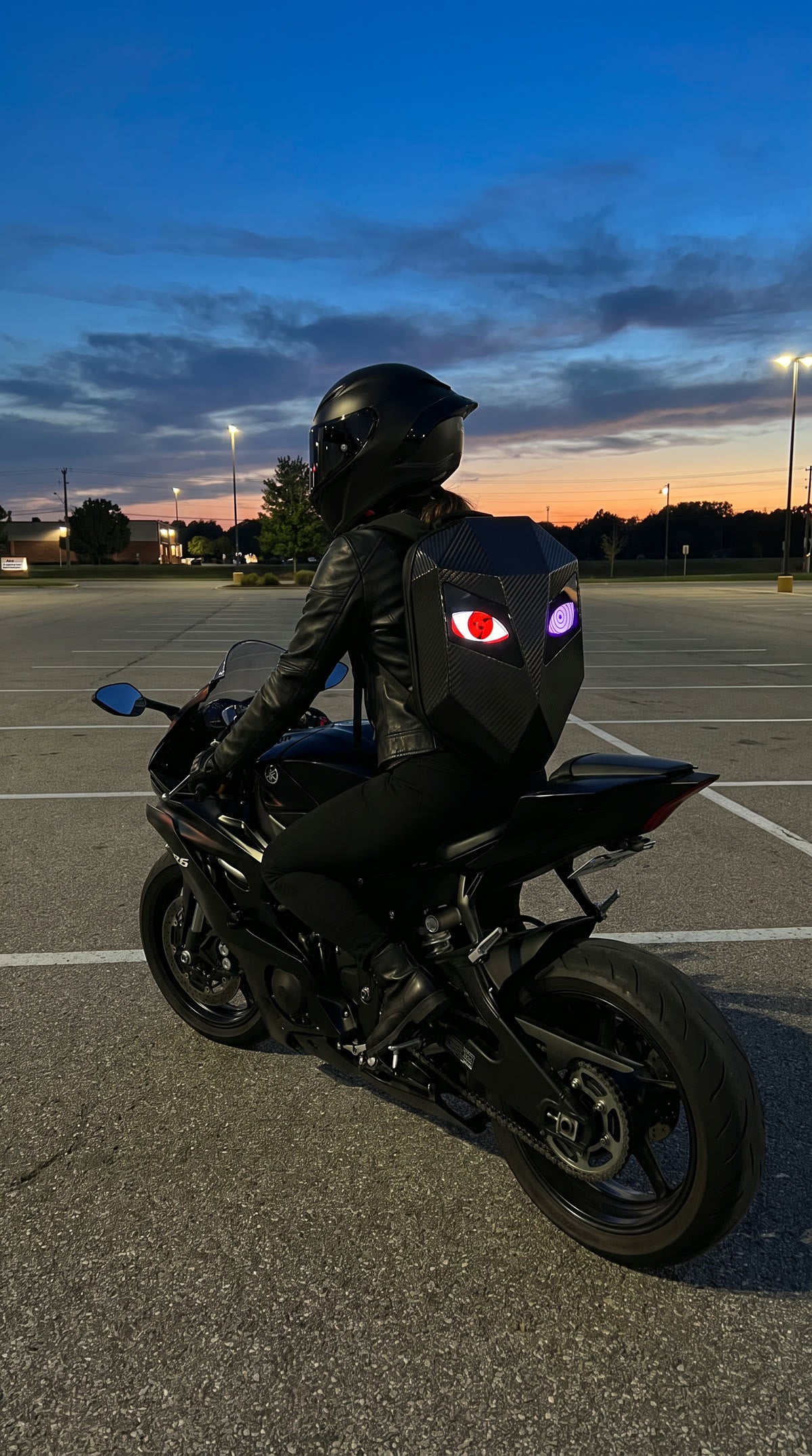 RideGaze backpack at dusk