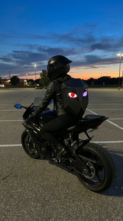 RideGaze backpack at dusk