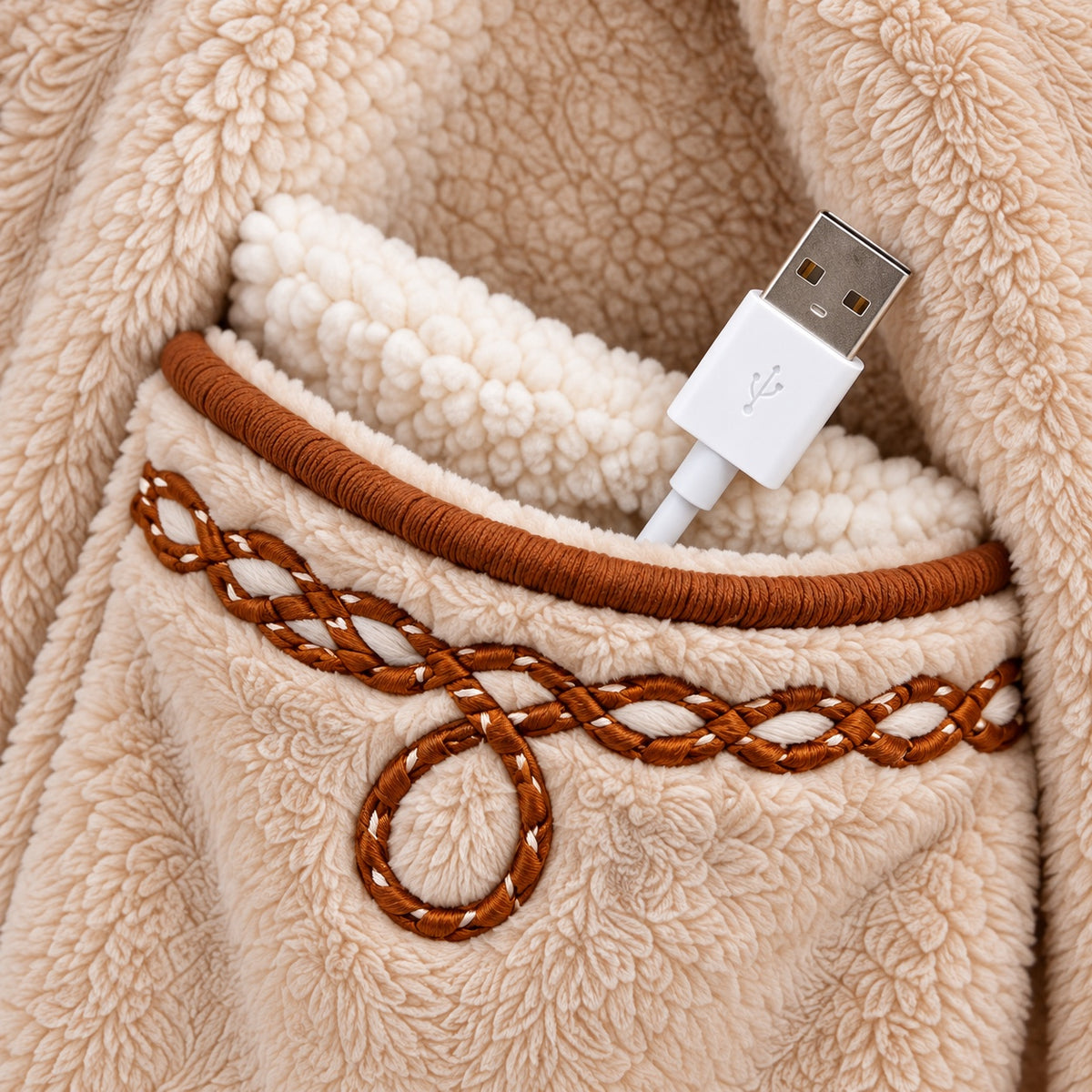 Equestrian Heated Robe, USB plug in the pocket
